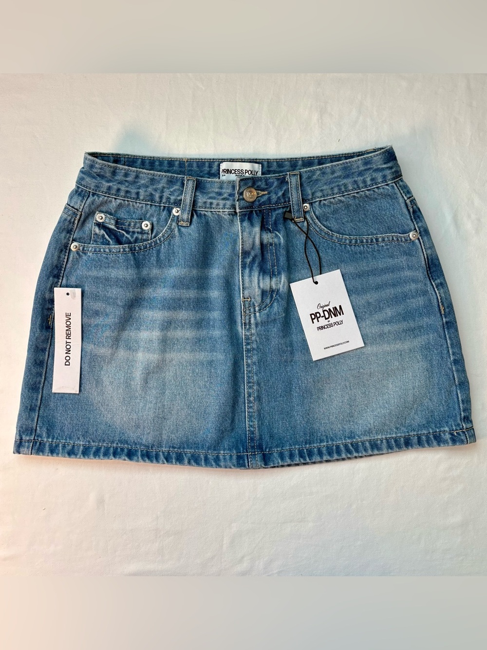 NWT Princess Polly Paulette Denim Mini Skirt Wash Blue 4